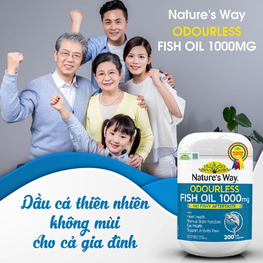 Dầu cá Nature’s Way Odourless Fish Oil 1000mg không có mùi tanh của cá, an toàn cho sức khỏe cả gia đình