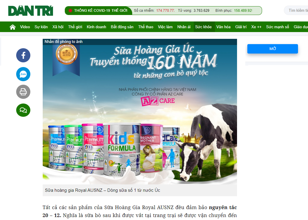 Báo chí nói gì về sữa Hoàng Gia Úc số 1 - báo dân trí