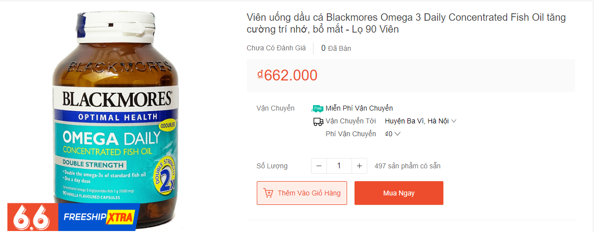 Dầu cá Blackmores Omega Daily Concentrated Fish Oil có giá khoảng 662.000 VND cho 1 lọ 90 viên