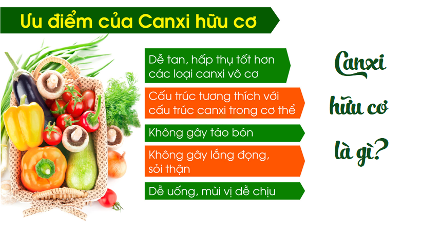 Canxi hữu cơ khắc phục được những nhược điểm của canxi vô cơ