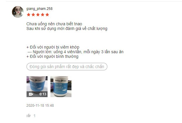 đánh giá sản phẩm viên uống dầu cá Healthy Care Fish Oil