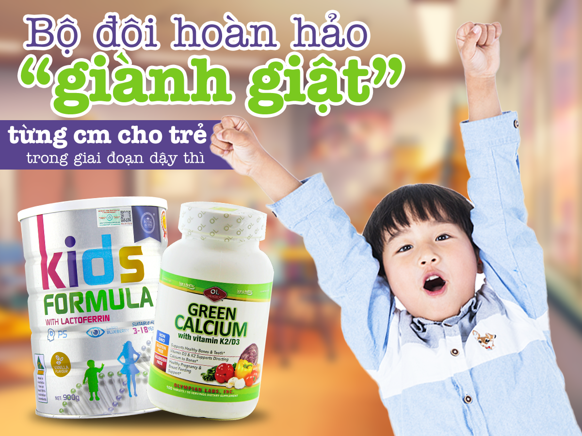 Sự kết hợp giữa Kids Formula của Royal Ausnz và Green Calcium giúp con tăng chiều cao vượt trội