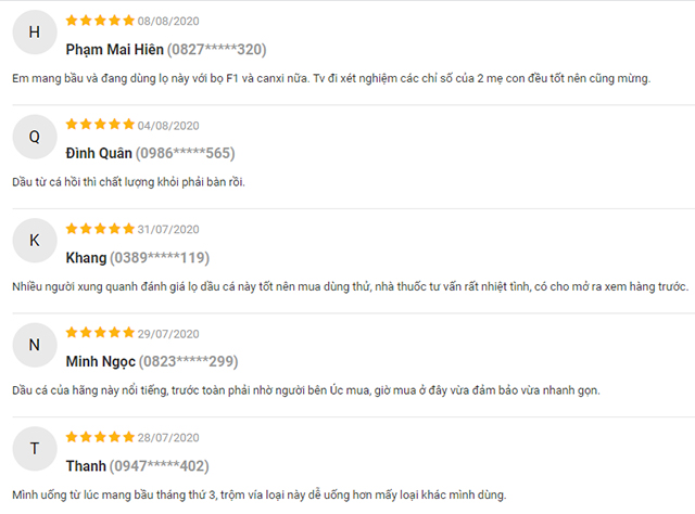 Review của khách hàng về Careline Fish Oil.
