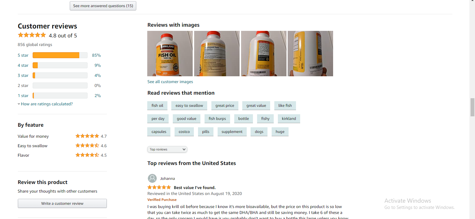 Review dầu cá Kirkland Signature trên Amazon - Kênh bán hàng trực tuyến lớn nhất thế giới.