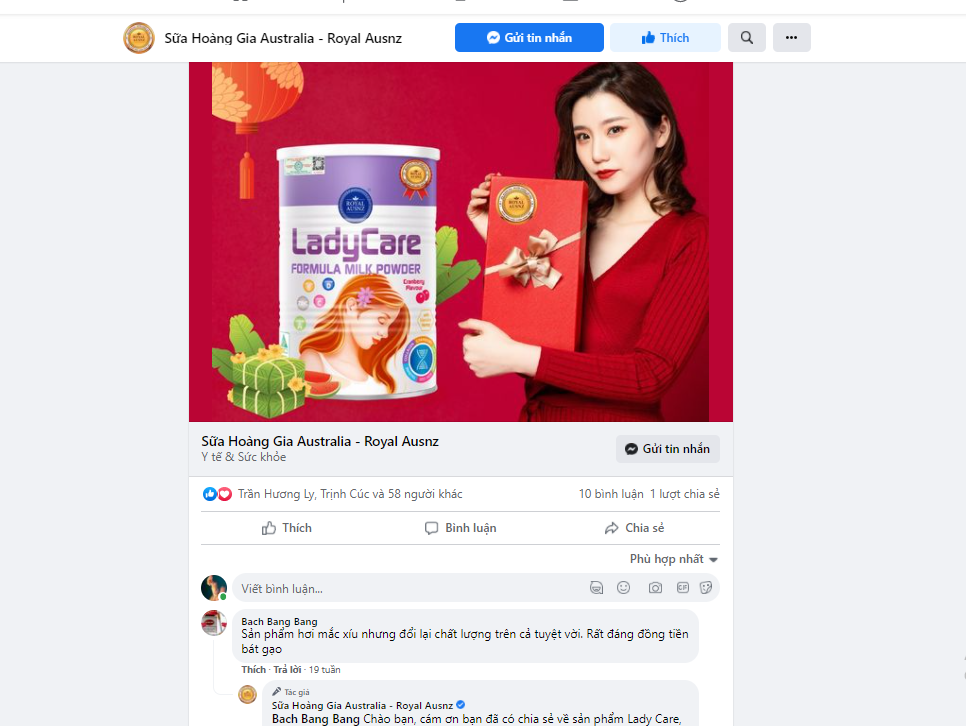 Phản hồi của người dùng về sữa Lady Care