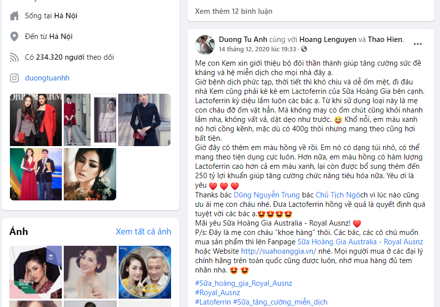 Chia sẻ của Á hậu Dương Tú Anh trên trang cá nhân