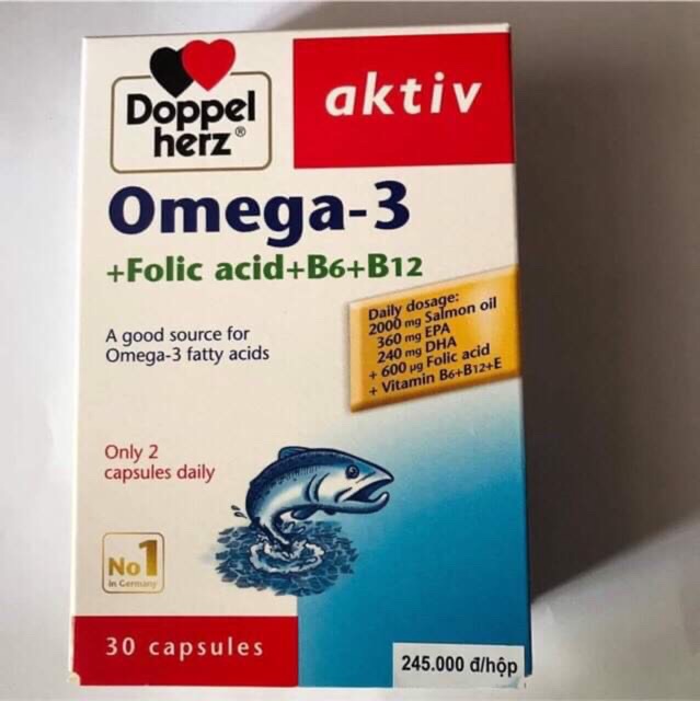 Dầu cá aktiv Omega 3 + Folic Acid + B6 + B12 của Doppelherz